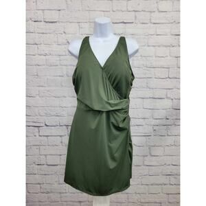 12R OLIVE A392716 Denim & Co. Beach Wrap-Front Swim Dress